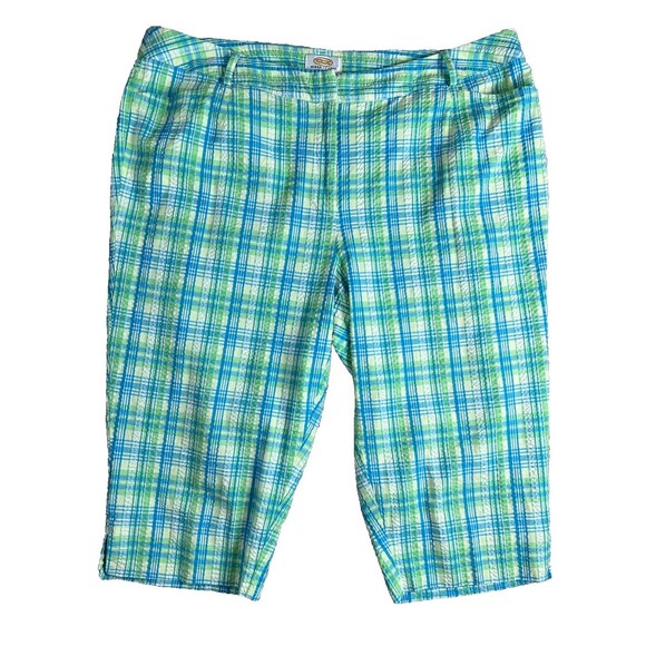 Talbots Woman Petite Seersucker Pedal Pusher Short Capri Pants 18W Blue Plaid - Picture 1 of 12